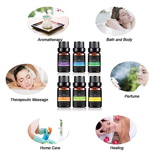Aceites Esenciales, AIDUE Top 6 Set de Regalo de Aceites de Aromaterapia 100% Natural Puro, 10 ml - Lavanda, Eucalipto, Árbol de Té, Menta, Hierba de Limón, Naranja