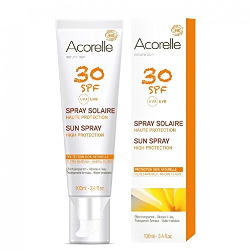 Acorelle - Spray Solar FPS 30 - Protección UV fiable para todo tipo de piel - Resistente al agua - Sin filtros químicos y sin zinc - Libre de nanopartículas