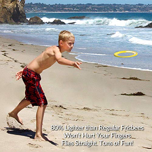 Activ Life Anillos voladores niños [Amarillo/Cian]. Regalo de cumpleaños más Popular para niños de 3+. Juguete Volador definitivo para Vacaciones en la Playa, Parques, recreos y Piscinas.