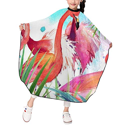 Acuarela Flamingo Tropical Palm Leaves Niño Peluquería Corte Peluquería Capa de peluquería Para niños Corte de pelo Peluquería Delantal Herramienta de peinado de tela