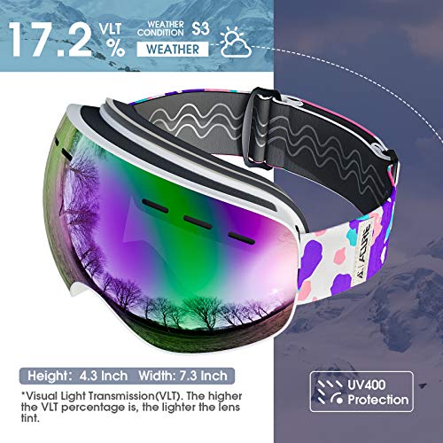 ACURE SG01 - Gafas de esquí OTG sin marco para nieve, snowboard, doble lente con protección anti niebla y UV400 para hombre, mujer y juventud (púrpura)