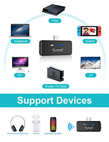Adaptador Bluetooth para Nintendo Switch/Switch Lite/PS4/PC, Transmisor Bluetooth Audio con aptX de Baja Latencia Compatible con Airpods Bose Sony Altavoces Auriculares Bluetooth