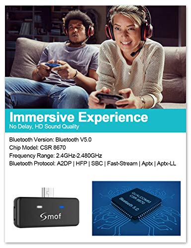 Adaptador Bluetooth para Nintendo Switch/Switch Lite/PS4/PC, Transmisor Bluetooth Audio con aptX de Baja Latencia Compatible con Airpods Bose Sony Altavoces Auriculares Bluetooth