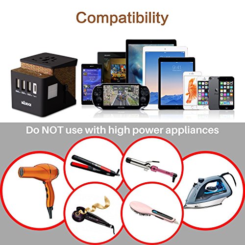 Adaptador de viaje, Milool Cargador 3 Puertos USB Y Tipo-C , Adaptador Enchufe Viaje Universal ransferencia de Datos de Hasta 10 Gbit/s para EU, USA, AU, CN, AUS y más de 150 países-(Marrón)