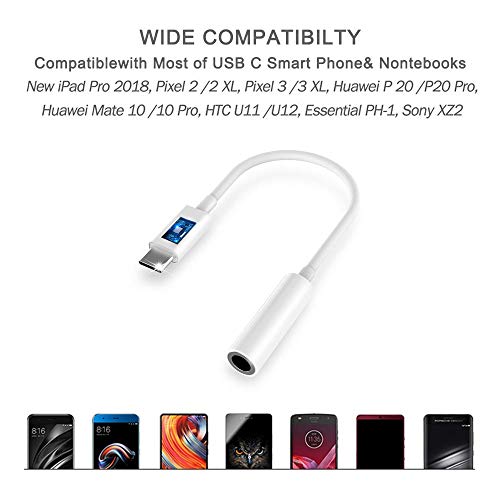 Adaptador USB C a 3.5 mm Cable USB C Type C a 3.5 mm Audio Auxiliar Digital para Auriculares Pixel 2/2XL/3/3XL,Pad Pro,HTC U11,Essential PH-1,Huawei P20.[Soporte de Llamadas y Control de Volumen]