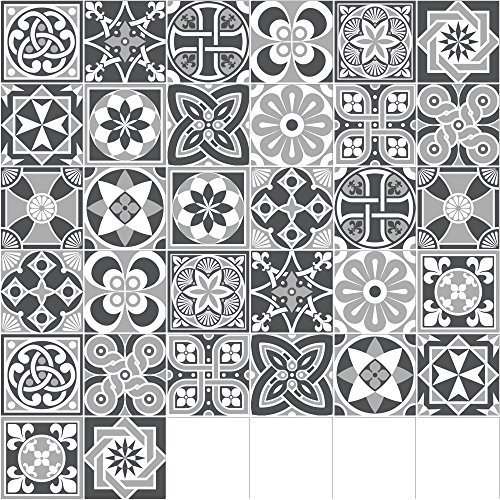 Adhesivos para Azulejos - Paquetes con 32 (20 x 20 cm, Escala Grises | Decoración de Interiores | Azulejos Grises | Vinilos Decorativos Pared | Azulejos para Decoración | Arte de Pared)
