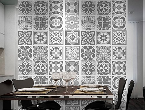Adhesivos para Azulejos - Paquetes con 32 (20 x 20 cm, Escala Grises | Decoración de Interiores | Azulejos Grises | Vinilos Decorativos Pared | Azulejos para Decoración | Arte de Pared)