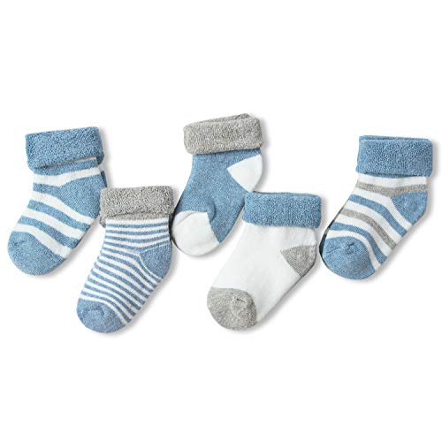 Adorel Calcetines Invierno de Rizo para Bebé Niño Lote de 5 Azul Oscuro 0-6 Meses (Tamaño del Fabricante S)
