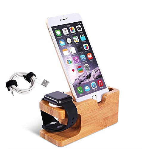Adurei Stand con iPhone y Apple Watch Bambú Charging Estación Soporte Compatible con iPhone 11 XS X i8 i7 i6/Plus y iWatch 38/40/42/44mm Seire 5/4/3/2/1