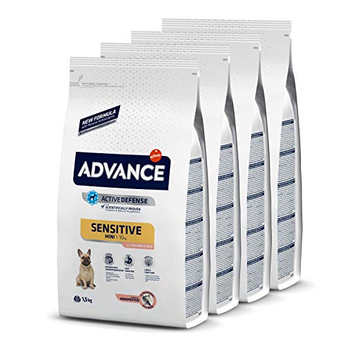 Advance Sensitive Mini - Pienso para Perros de Razas Pequeñas con Sensibilidades Digestivas con Salmón y Arroz - Pack de 1,5kg X 4 -Total 6kg
