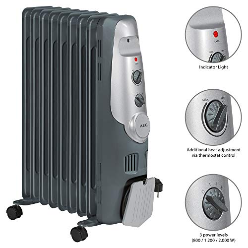 AEG RA 5521 - Radiador de aceite, 2000 W, 9 elementos, termostato, 3 niveles de potencia