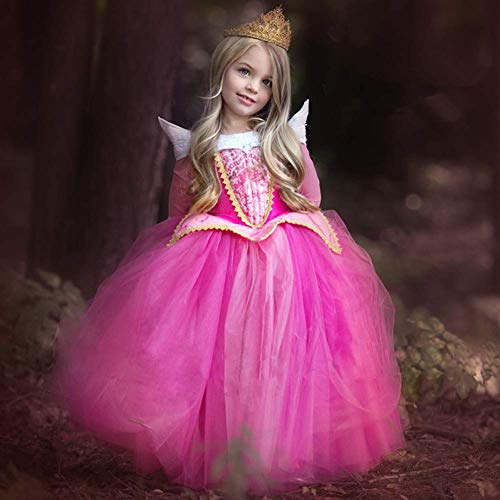 Afittel0 Vestido Princesa, Niña ' Princesa Bella Disfraces Princesa Disfraz, Niña Aurora Bella Durmiente Disfraz Halloween Vestido Cosplay Vestido - 2#, 130cm