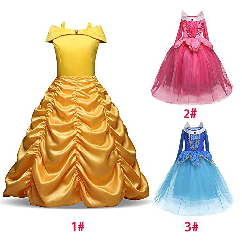 Afittel0 Vestido Princesa, Niña ' Princesa Bella Disfraces Princesa Disfraz, Niña Aurora Bella Durmiente Disfraz Halloween Vestido Cosplay Vestido - 2#, 130cm