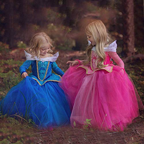 Afittel0 Vestido Princesa, Niña ' Princesa Bella Disfraces Princesa Disfraz, Niña Aurora Bella Durmiente Disfraz Halloween Vestido Cosplay Vestido - 2#, 130cm