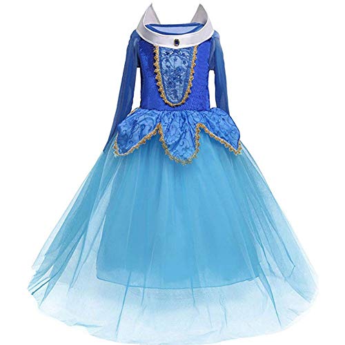 Afittel0 Vestido Princesa, Niña ' Princesa Bella Disfraces Princesa Disfraz, Niña Aurora Bella Durmiente Disfraz Halloween Vestido Cosplay Vestido - 2#, 130cm