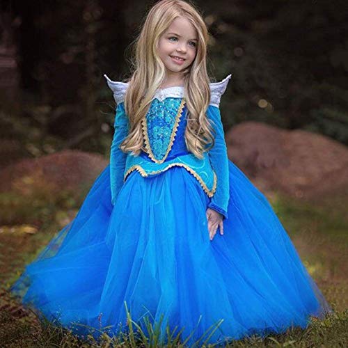 Afittel0 Vestido Princesa, Niña ' Princesa Bella Disfraces Princesa Disfraz, Niña Aurora Bella Durmiente Disfraz Halloween Vestido Cosplay Vestido - 2#, 130cm