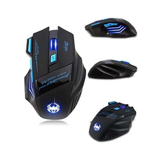 AFUNTA Ratones Zelotes Wireless Gaming Mouse con 7 Botón dpi Ajustable 600/1000/1600/2400 LED para PC Gamer Mac Computer