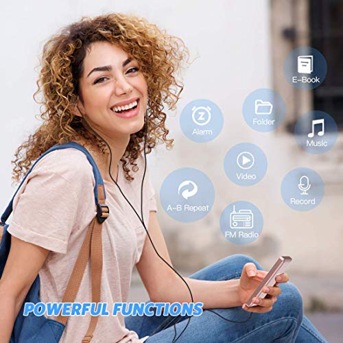 AGPTEK- A02 Reproductor de MP3 8 GB Pantalla de 1,8" con Radio y Grabadora de Voz, Rosa