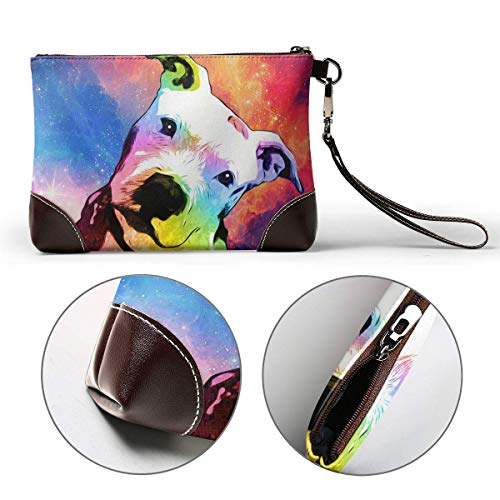 Ahdyr Monederos Carteras de teléfono de embrague Rainbow Pitbull Leather Small Wristlet Purses Handbag