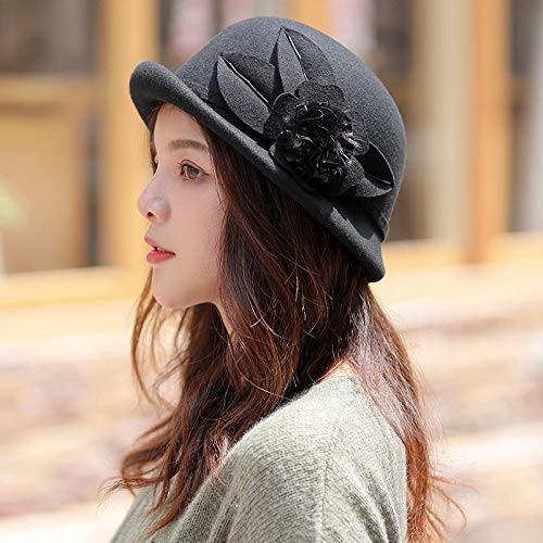 Aibccr Se Puede Ajustar el pequeño Sombrero de Copa francés Que se encrespa, la Boina de Lana de Moda Retro, el Sombrero de Capullo Femenino sin Negro