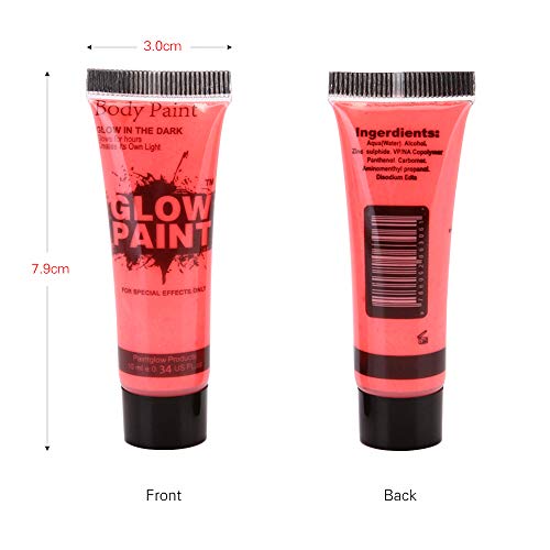 Aibecy 24 tubos 10ml / 0.34oz Art Body Paint Glow en luz UV Pintura facial y corporal con 6 colores Glow Blacklight Neon Fluorescente para fiesta Clubbing Festival Maquillaje de Halloween