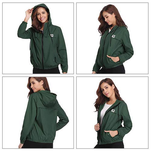 Aibrou Cortavientos Abrigos Impermeables con Capucha Ligera para Mujer,Chubasquero Deporte para al Aire Libre,Ropa de Secado Rápido Chaqueta de Viento e Impermeable