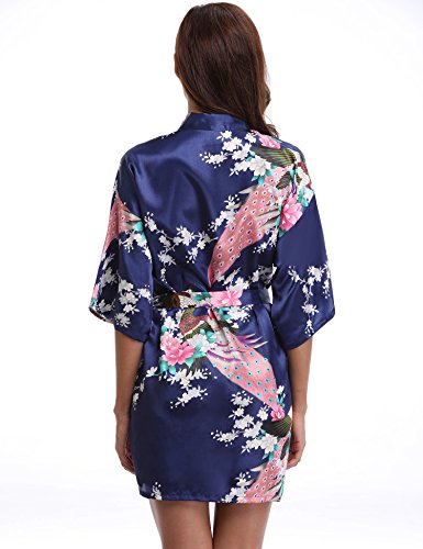 Aibrou Kimono Mujer Novia Bata Corto Sexy y Elegante con Pavo & Flores Pijamas Albornozes Camison Mujer Suave,Cómodo,Sedoso y Agradable