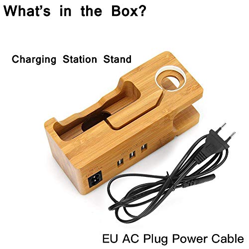 AICase Estación de Carga USB de Madera de bambú, Cargador de Escritorio, 3 Puertos USB 3.0 Hub, para iPhone 7/7Plus/6S/6/Plus/5s y Apple Watch de 38 mm/42 mm,Samsung y la mayoría de los Smartphones
