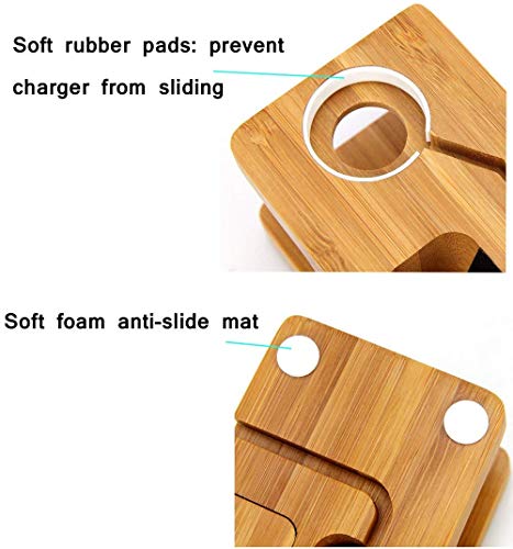 AICase Estación de Carga USB de Madera de bambú, Cargador de Escritorio, 3 Puertos USB 3.0 Hub, para iPhone 7/7Plus/6S/6/Plus/5s y Apple Watch de 38 mm/42 mm,Samsung y la mayoría de los Smartphones