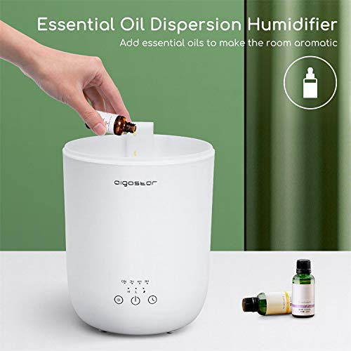 Aigostar Misty-2,2L Humidificador de aire Ultrasónico,Difusor de aceites esenciales para Bebés,temporizador 8 horas,Modo Reposo y apagado Automático,2 niveles nebulización, iluminación LED 7 colores