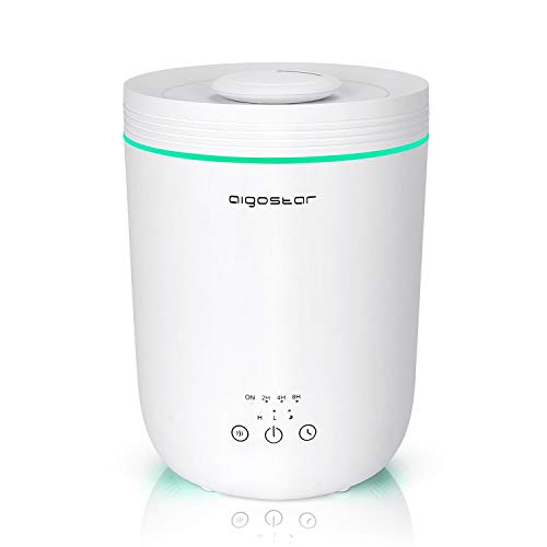 Aigostar Misty-2,2L Humidificador de aire Ultrasónico,Difusor de aceites esenciales para Bebés,temporizador 8 horas,Modo Reposo y apagado Automático,2 niveles nebulización, iluminación LED 7 colores