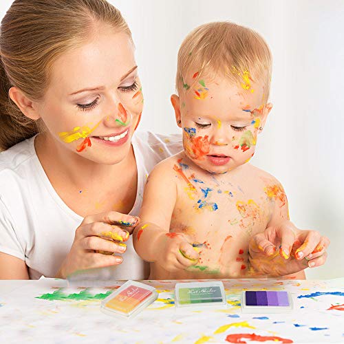 AILANDA 24 Colores Almohadillas de Tinta para Niños Lavable Rainbow Finger Ink Pad para utilizar Con los Dedos Tarjetas Para Manualidades Sellos de Caucho