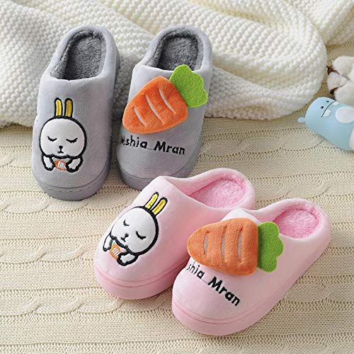 Aimfor 1Par Zapatillas De Algodón De Dibujos Animados Pequeños Conejito Blanco Zanahoria Niños Antideslizantes Espuma De Memoria Casa Zapatos Apto para Mirar Televisión, Jugar con Familia Gris 22-23
