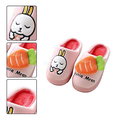 Aimfor 1Par Zapatillas De Algodón De Dibujos Animados Pequeños Conejito Blanco Zanahoria Niños Antideslizantes Espuma De Memoria Casa Zapatos Apto para Mirar Televisión, Jugar con Familia Gris 22-23