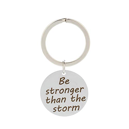 Aimrio Joyería Llavero de Acero Inoxidable para Mujer Be Stronger Than The Storm Pulido Redondo Etiqueta de Perro Plata Joyería Llavero
