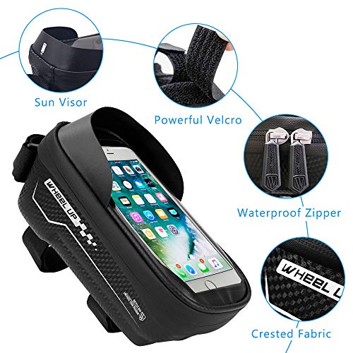 Aiooy Bike Frame Bag,Bolsas de Bicicleta, Bolsa Táctil Bicicleta Impermeable,Cremallera Doble Viseras y Pantalla táctil TPU, Bolsa para Cuadro Bicicleta para Teléfono Movil Dentro de 6,5 Pulgadas