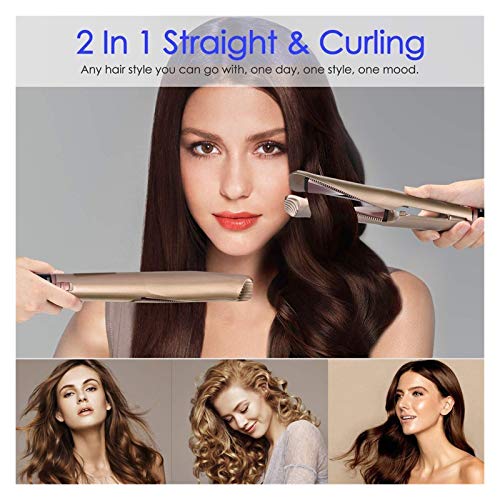 aiyu Tiza para el Cabello Maquillaje 2 en 1 Rodillo Recto de Doble Uso Multifuncional enderezadora Trenzado Espiral Rizado palillo del Pelo Rizado LCD portátil Stick Cabello (Plug Standard : EU)