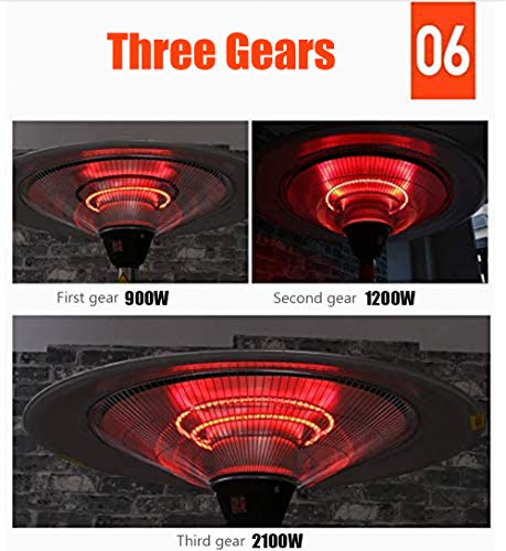 Al Aire Libre Calentador De Patio,Calentador Infrarrojo Eléctrico Tres Nivel De Potencia Ajustable En Pie Halógeno Calefacción Del Tubo De Fuego Como Fiesta De Barbacoa Balcón Jardín,Negro,2100W