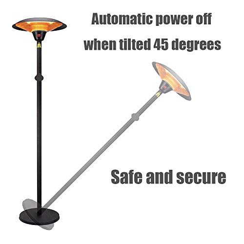 Al Aire Libre Calentador De Patio,Calentador Infrarrojo Eléctrico Tres Nivel De Potencia Ajustable En Pie Halógeno Calefacción Del Tubo De Fuego Como Fiesta De Barbacoa Balcón Jardín,Negro,2100W