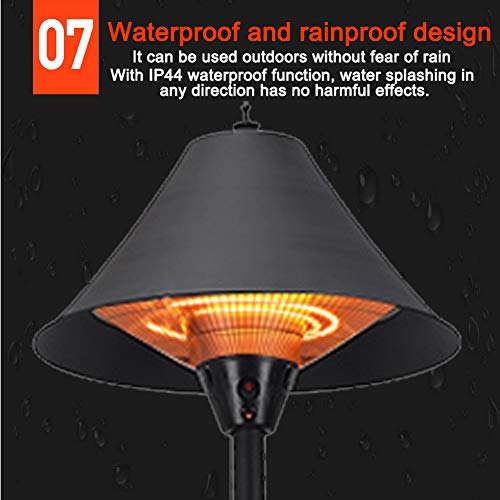 Al Aire Libre Calentador De Patio,Calentador Infrarrojo Eléctrico Tres Nivel De Potencia Ajustable En Pie Halógeno Calefacción Del Tubo De Fuego Como Fiesta De Barbacoa Balcón Jardín,Negro,2100W