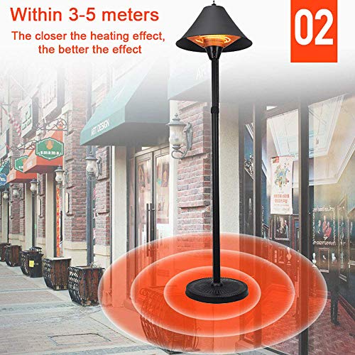 Al Aire Libre Calentador De Patio,Calentador Infrarrojo Eléctrico Tres Nivel De Potencia Ajustable En Pie Halógeno Calefacción del Tubo De Fuego como Fiesta De Barbacoa Balcón Jardín,Negro,2100W