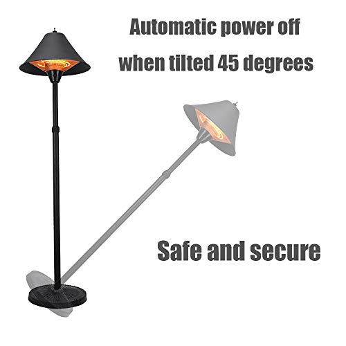 Al Aire Libre Calentador De Patio,Calentador Infrarrojo Eléctrico Tres Nivel De Potencia Ajustable En Pie Halógeno Calefacción del Tubo De Fuego como Fiesta De Barbacoa Balcón Jardín,Negro,2100W