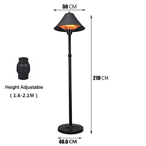 Al Aire Libre Calentador De Patio,Calentador Infrarrojo Eléctrico Tres Nivel De Potencia Ajustable En Pie Halógeno Calefacción del Tubo De Fuego como Fiesta De Barbacoa Balcón Jardín,Negro,2100W