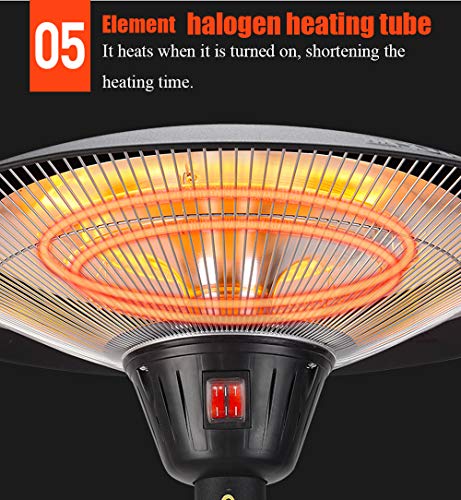 Al Aire Libre Calentador De Patio,Calentador Infrarrojo Eléctrico Tres Nivel De Potencia Ajustable En Pie Halógeno Calefacción del Tubo De Fuego como Fiesta De Barbacoa Balcón Jardín,Negro,2100W