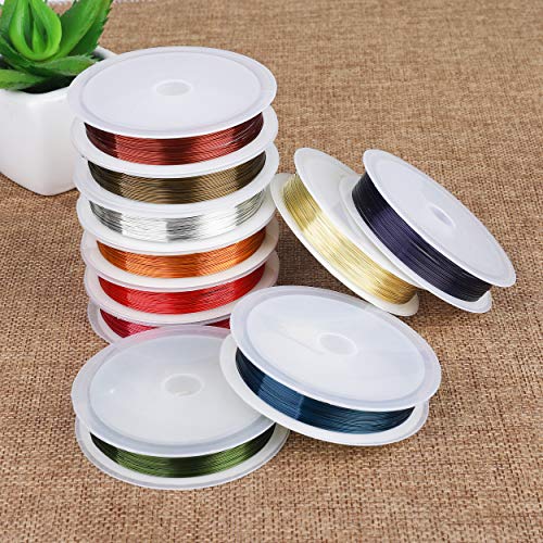 Alambre Manualidades de Cobre Cable la Joyería para Rebordear Metálico Accesorios de hacer bisutería para Diseño de Bisutería de 0,4 mm/26gauge para Niño DIY artesanía 10.9 yardas/rodar (10 colores)