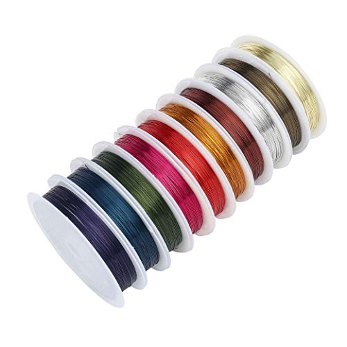 Alambre Manualidades de Cobre Cable la Joyería para Rebordear Metálico Accesorios de hacer bisutería para Diseño de Bisutería de 0,4 mm/26gauge para Niño DIY artesanía 10.9 yardas/rodar (10 colores)