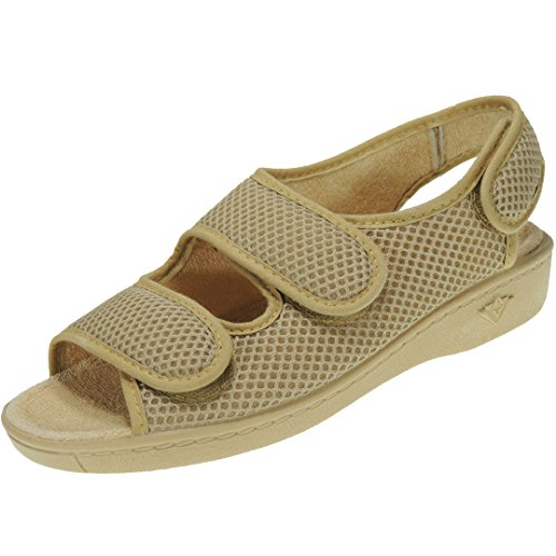 ALBEROLA 66750 Zapatilla Rejilla Nailon Punta Abierta Verano Forro Toalla Velcros para Mujer BEIG Talla 38