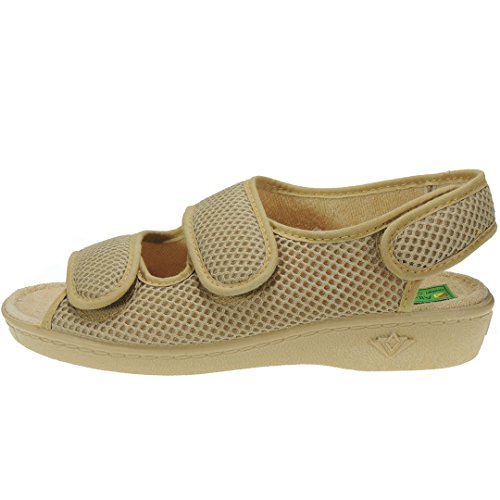 ALBEROLA 66750 Zapatilla Rejilla Nailon Punta Abierta Verano Forro Toalla Velcros para Mujer BEIG Talla 38