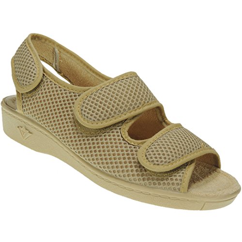 ALBEROLA 66750 Zapatilla Rejilla Nailon Punta Abierta Verano Forro Toalla Velcros para Mujer BEIG Talla 38