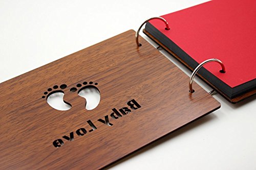 Álbum Superwinger de fotos y recortes de bricolaje. Libro de madera y páginas en negro, 22 x 16 cm